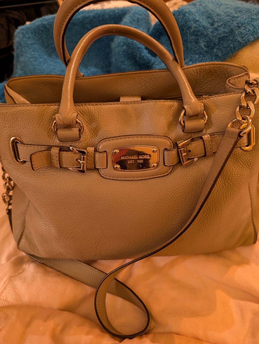 Michael Kors Taupe Leather Classic Hamilton Bag with Silver Hardware